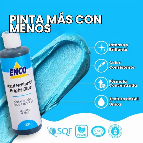 Vista 3 de ENCO Gel Colorante Alimentario Azul Brillante 8.8 oz (250g) Concentrado, Vegano AZUL BRILLANTE 1131