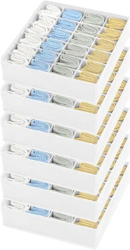 Vista 35 de Joyoldelf Organizador de cajones para calcetines, organizador de ropa interior, organizador de 16 celdas de tela, cajas de almacenamiento para Beige