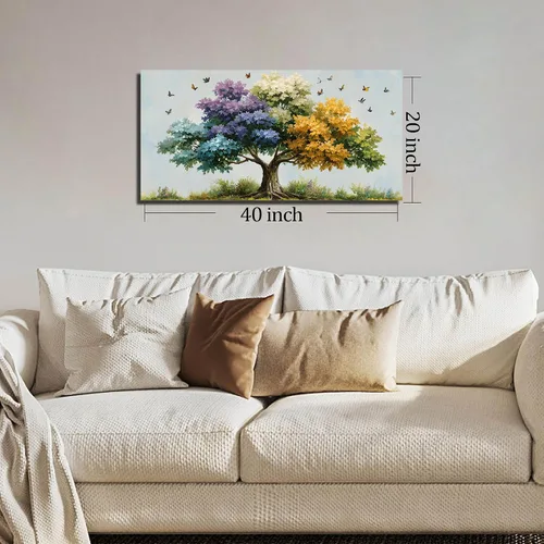 Vista 5 de Kepgonegu Arte de pared de árbol de la vida grande para sala de estar, paisaje, impresiones en lienzo coloridas de mariposas para dormitorio