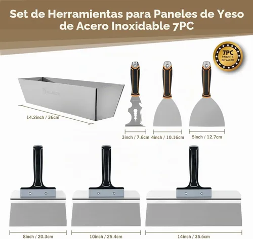 Vista 2 de ROLLINGDOG Juego de herramientas para paneles de yeso de 7 piezas con herramienta de pintor 14 en 1 Cuchillo de masilla de 4/5 pulgadas, cuchillo