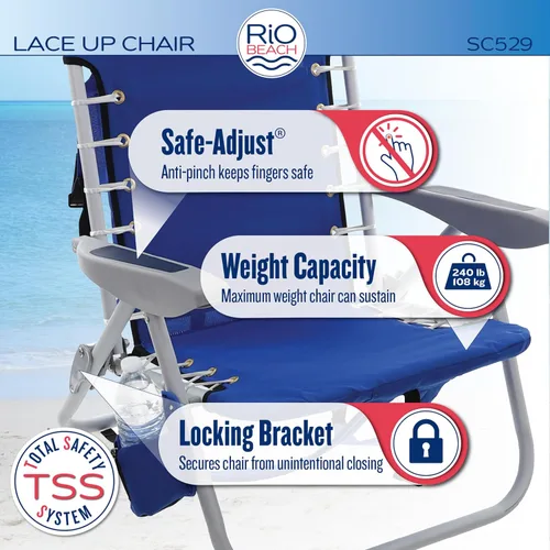 Vista 4 de Rio Brands ASC529 4-Position Backpack Lace-Up Suspension Folding Beach Chair