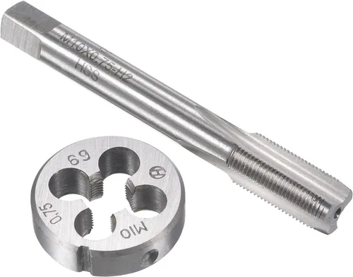 Vista 15 de uxcell M8 x 0.020 in Juego de llaves métricas y troqueles, rosca de máquina con troquel de roscado redondo, kit de grifo y troquelado