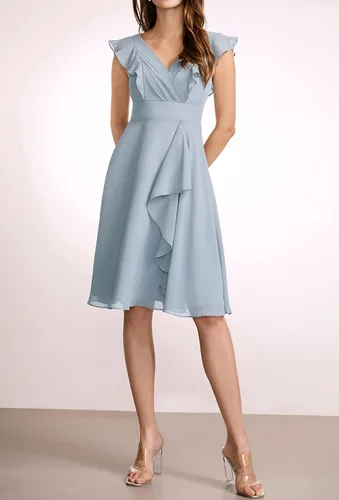 Vista 5 de DFDG Vestido de dama de honor de gasa con cuello en V doble para mujer vestido formal para fiesta de regreso a casa CM076