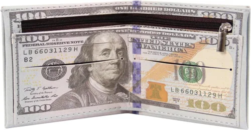 Vista 2 de Billetera de piel con diseño de billete de dólar con bolsillos plegables portatarjeta de crédito portafotos de LUI SUI 100 dorado 4331224119