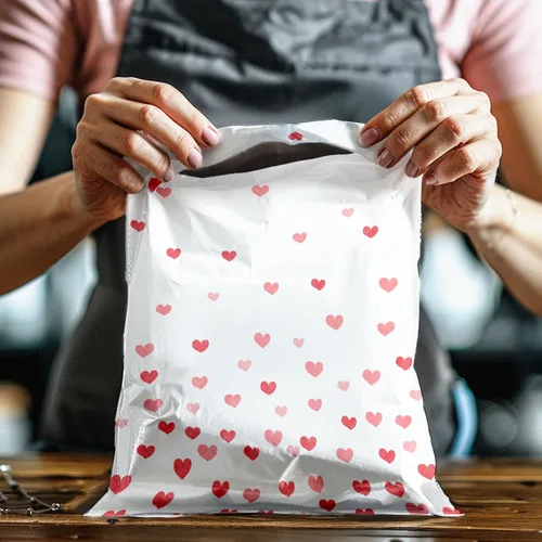 Vista 6 de 100 sobres de polietileno de diseño de corazones que se desvanecen para el día de San Valentín, impermeables, autosellantes, resistentes a