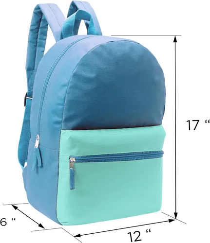 Vista 4 de Mochilas escolares de 17 pulgadas para niños, mochilas a granel para estudiantes de primaria, media y secundaria en varios colores, 2 tonos 12