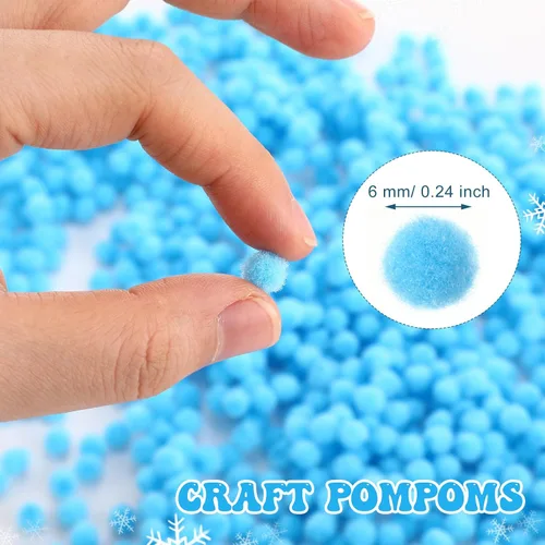 Vista 2 de Shappy 2000 mini pompones de Navidad de 0.236 pulgadas para hacer manualidades, disfraz de Navidad, bolas de pompones pequeños, suministros de Azul