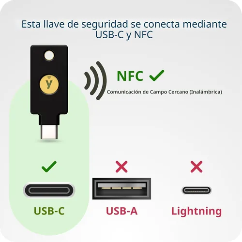 Vista 6 de Yubico - Clave de seguridad C NFC - Compatibilidad básica - Autenticación multifactor (MFA) Clave de seguridad y llave de acceso, Conectar a través