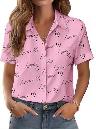 Vista 20 de Zeagoo Blusa de manga corta con botones para mujer, con bolsillo en el busto, para negocios, casual, para el trabajo, trajes de verano