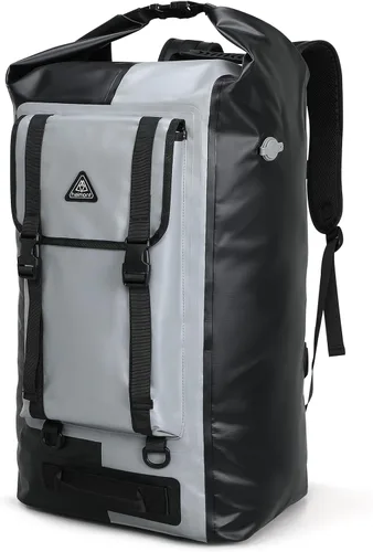 Vista 8 de Haimont Mochila enrollable 100% impermeable de gran capacidad IPX7, bolsa seca con bolsillos y válvula de aire, kayak, campamento, 60/100L