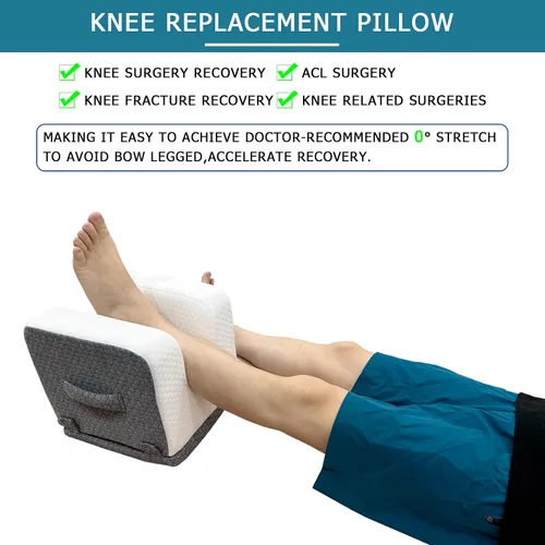 Vista 2 de Almohada de repuesto de rodilla – 4 alturas ajustables para extensión completa de pierna recta – Equipo de recuperación poscirugía con mango – Cuña