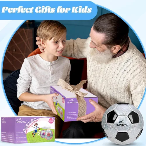 Vista 7 de Balón de fútbol de tamaño 3, 4, 5, con purpurina, rosa, morado, negro y plateado con inflador, pelota de fútbol para niños pequeños de 3 a 6 años, 6