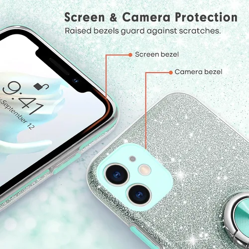 Vista 4 de Funda para iPhone 11, funda para iPhone 11, delgada, brillante, suave, TPU a prueba de golpes, anillo protector de protección híbrida para niñas
