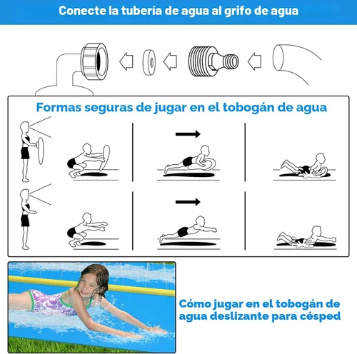 Vista 8 de Evoio Tobogán acuático, tobogán acuático inflable de 32.8 pies con 2 carriles de carreras para niños, niñas y adultos, tobogán acuático al aire