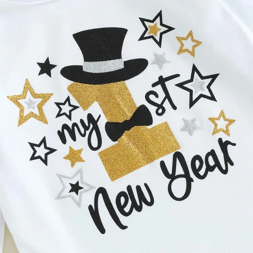 Vista 4 de Frietlebird New Years Baby Boy Girl Outfit Long Sleeve Letter Romper Pants with Headband New Years Eve Clothes Sets 3Pcs