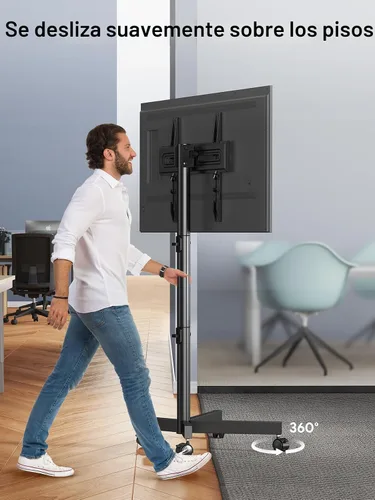 Vista 7 de PERLESMITH Soporte de TV rodante para televisores de 23 a 62 pulgadas, carrito de TV móvil para exteriores con capacidad para hasta 99 libras