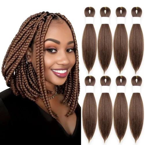 Vista 29 de Cabello trenzado burdeos, 10 pulgadas, 4 paquetes Cabello preestirado, trenzas de ganchillo cortas y rectas, textura Yaki, fibra sintética