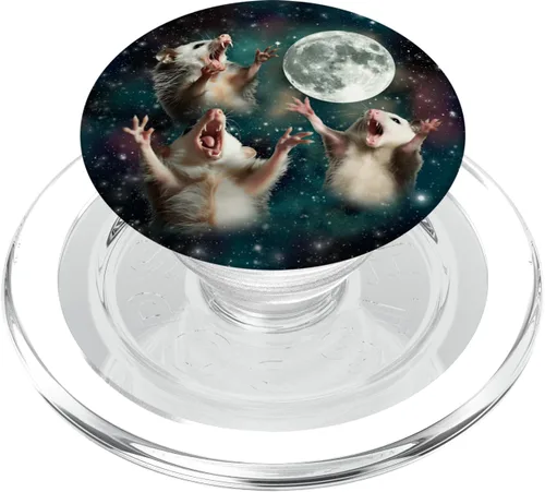 Vista 8 de Three Opposum Moon 3 Zarigüeya Luna muerta Extraño Meme maldito PopSockets PopGrip estándar