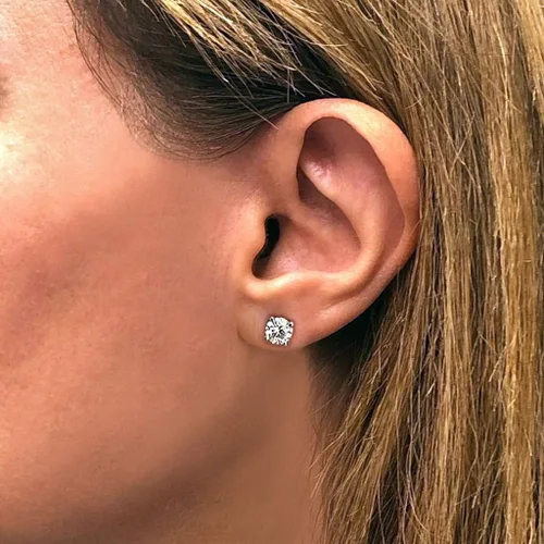 Vista 4 de Aretes de tuerca con certificación IGI de 1 a 10 quilates de color D-E y claridad VS1-VS2 cultivados en laboratorio para mujer, aretes de oro blanco