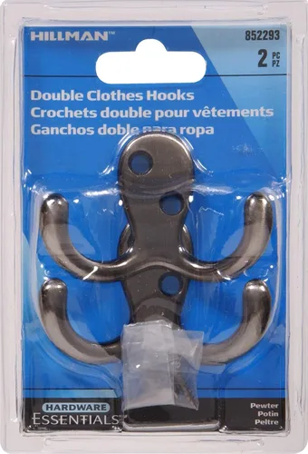 Vista 2 de Hardware Essentials 852293 Ganchos dobles para ropa, peltre, paquete de 2