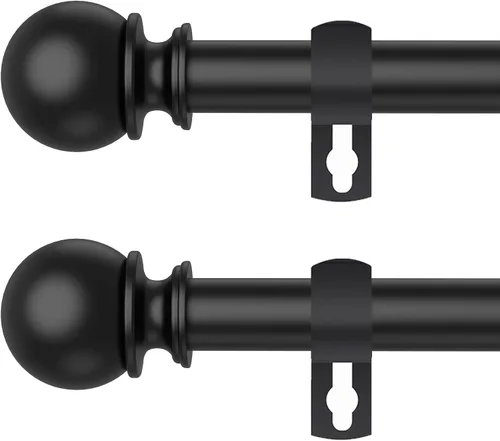 Vista 11 de Barras de cortina negras para ventanas de 28 a 48 pulgadas, 5/8" de diámetro, barra de cortina metálica resistente ajustable pequeña con soporte