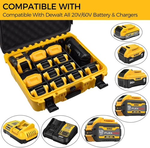 Vista 3 de Case for Dewalt Battery – Waterproof Extra Large Hard Storage Box with 8 Adjustable One-Piece Molded Dividers, Heavy Duty Protective Organizer for