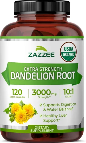 Vista 11 de Zazzee USDA Extracto Orgánico de Raíz de Diente de León 10:1, Concentración de 3000 mg, 60 Cápsulas, Suministro para 2 Meses, Extracto Estandarizado