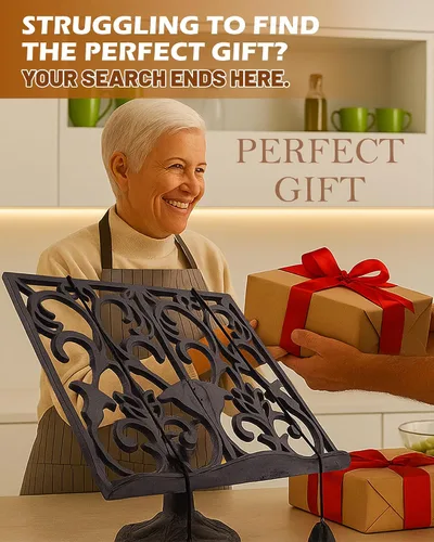 Vista 7 de GARADMATE - Soporte para libros de cocina, de hierro fundido resistente, estilo vintage, ajustable, para encimera de cocina, tableta rústica