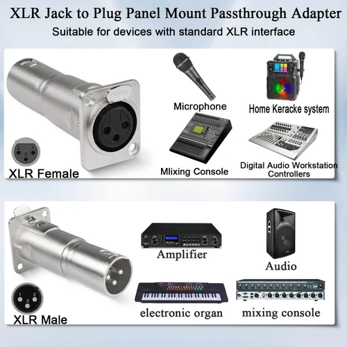 Vista 7 de QIANRENON XLR hembra a macho conector de micrófono 3 pines a enchufe adaptador de montaje acoplador conector de montaje de alimentación de montaje