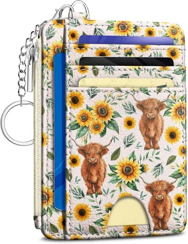 Vista 8 de Kelvoris Tarjetero pequeño para mujer, cartera delgada con bloqueo RFID, llavero con bolsillo para monedas con cremallera, bolsillo frontal