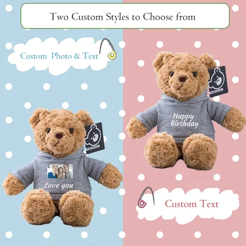 Vista 2 de Oso de peluche personalizado, juguetes de peluche con texto personalizado + imagen como regalo personalizado para novia, novio en el día de San