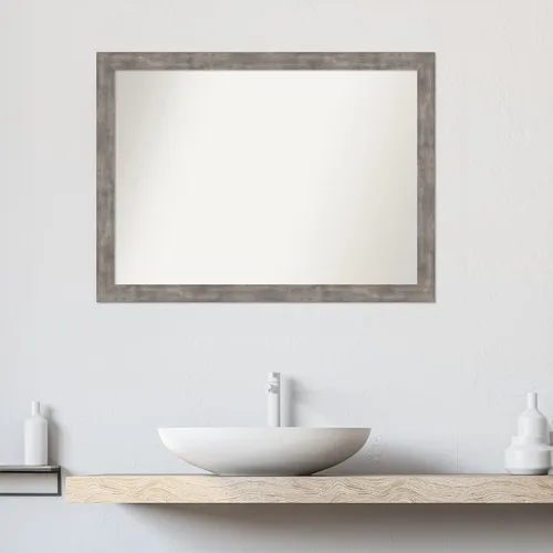 Vista 282 de Amanti Art Silver Bathroom Mirror for Over Sink, 26x35 Custom Made Marred Pewter Rectangle Vanity Mirror, Large Casual Wood Frame, Hangs Horizonally