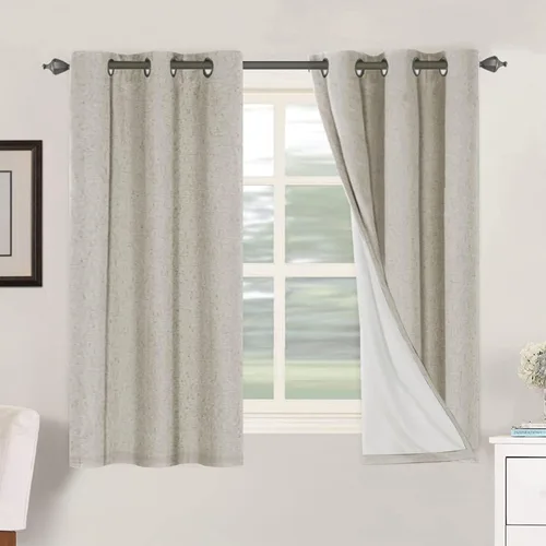 Vista 49 de H.VERSAILTEX Cortinas 100% opacas con aislamiento térmico, texturizadas, de lino, con bloqueo completo de calor y luz, para sala de estar y Negro