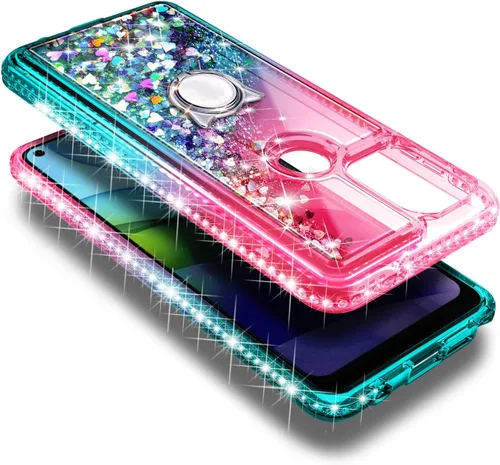 Vista 3 de NZND Funda compatible con Motorola Moto-G-Stylus-5G-2021, rosa/aguamarina Líquido flotante con purpurina brillante para mujeres y niñas