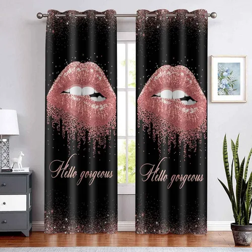 Vista 11 de CLZYSP554 - Cortinas de labios para dormitorio, cortinas opacas con aislamiento térmico para oscurecer la habitación, cortinas opacas para Dorado