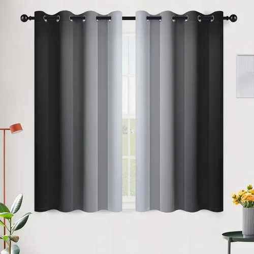 Vista 22 de SimpleHome Cortinas degradadas degradadas para oscurecer la habitación de 36 pulgadas de largo para dormitorio, con ojales y bloqueo de luz Negro