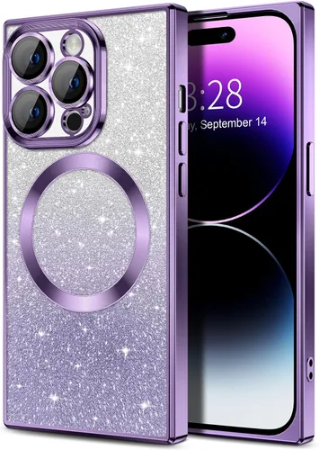 Vista 85 de Hython Funda para iPhone 13 Pro transparente con purpurina magnética [compatible con MagSafe] Protector completo de lente de cámara delgado