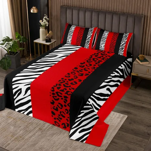 Vista 27 de Juego de colcha con lazo para niños, tamaño individual, diseño de cebra y leopardo con purpurina, decoración de habitación para niñas y mujeres