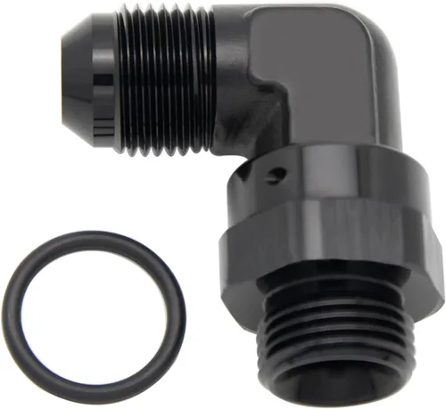 Vista 22 de Adaptador de riel de bomba de combustible macho de aluminio de radio de alto flujo 45 grados 6AN macho a 4AN macho con junta tórica AN4 ORB, negro