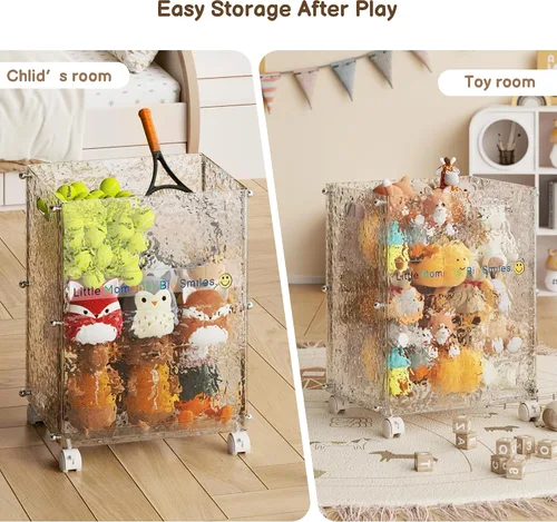 Vista 6 de Cubo organizador de juguetes con ruedas para almacenamiento de animales de peluche, grande, glaciar With Wheels, Clear Shatterproof Cart, Slim