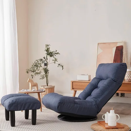 Vista 7 de Silla giratoria de 360 grados para juegos, silla de piso plegable con respaldo ajustable, tumbona acolchada para interiores con taburete, sofá
