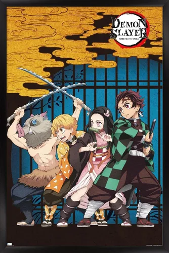 Vista 7 de Trends International Demon Slayer - Póster de pared de arte grupal, 14.725 x 22.375 pulgadas, versión enmarcada de madera de granero