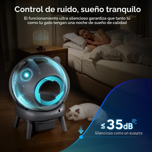 Vista 6 de Caja de arena automática, caja de arena autolimpiante con control de aplicación, gran capacidad para múltiples gatos, control de ruido y olor