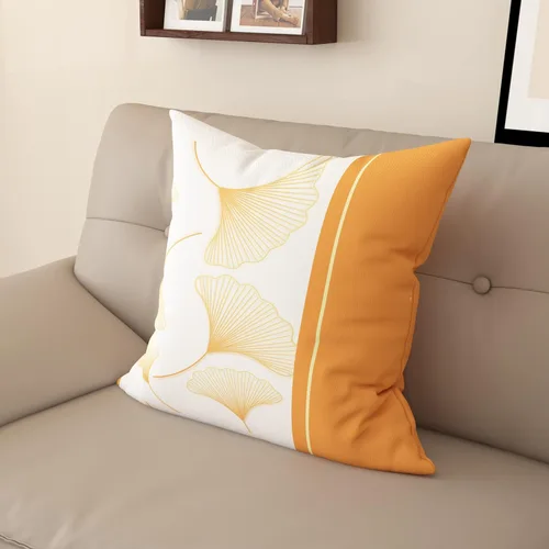 Vista 20 de Funda de almohada de mezcla de algodón y lino de estilo nórdico con patrón de hojas de ginkgo, funda de cojín para sofá del hogar, funda de almohada