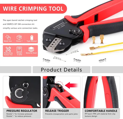 Vista 4 de Knoweasy Herramienta de crimpado Jst con 590 conectores JST-XH Kit - Crimpadora de ahorro de trabajo de 24-16 AWG para AMP-TE 2.8/4.0/4.8/6.3