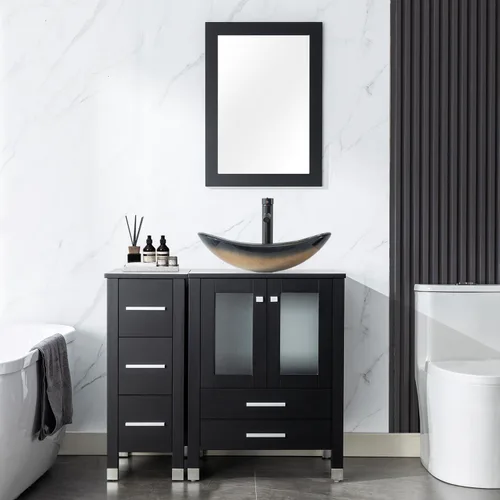 Vista 22 de LUCKWIND 36" Bathroom Vanity Combo with Sink, 24"+12.6" Width, Painted Bathroom Storage Cabinet with 5 Drawers, Including Tempered Glass Round