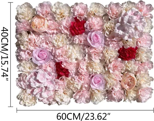 Vista 3 de 20 paneles de pared de flores artificiales, telón de fondo floral de 24 x 16 pulgadas, decoración de pared de flores, panel de pared de flores