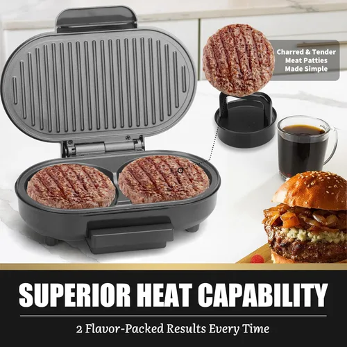 Vista 3 de FineMade Doble Mini Parrilla Eléctrica, Sandwichera para Desayuno, Prensa para Hamburguesas, Parrilla para Panini, Parrilla Eléctrica Pequeña, Ideal