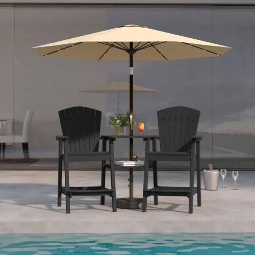Vista 7 de Juego de 2 sillas altas Adirondack de Patio Kingdom, sillas de cubierta de HDPE con bandejas conectadas y agujero para sombrilla, taburetes de bar