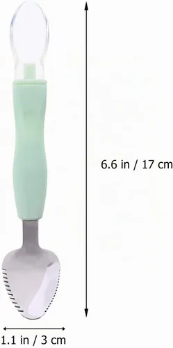 Vista 2 de Kisangel 2 cucharas raspadoras de alimentos para bebés, utensilios de alimentación de silicona de doble cabeza para bebés, cuchara dentada de puré